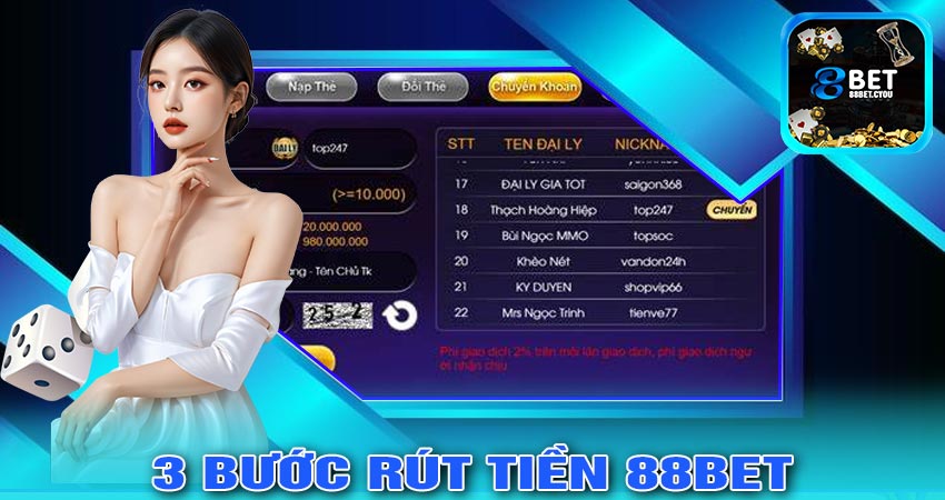 3 bước rút tiền 88bet đơn giản